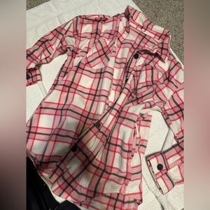 Maurices Women’s Plaid Button-Up Shirt - Pink and White